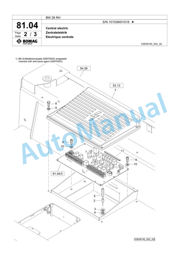 Bomag BW 28 RH Pneumatic Tyred Roller Spare Parts Catalogue 00824957-2