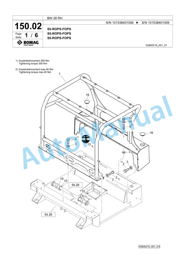 Bomag BW 28 RH Pneumatic Tyred Roller Spare Parts Catalogue 00824957-3