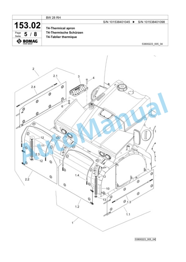 Bomag BW 28 RH Pneumatic Tyred Roller Spare Parts Catalogue 00824957-5