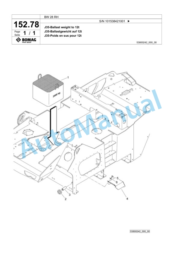 Bomag BW 28 RH Pneumatic Tyred Roller Spare Parts Catalogue 00824991-4