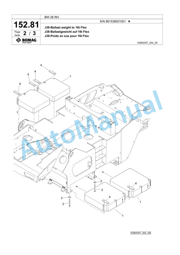 Bomag BW 28 RH Pneumatic Tyred Roller Spare Parts Catalogue 00825257-4