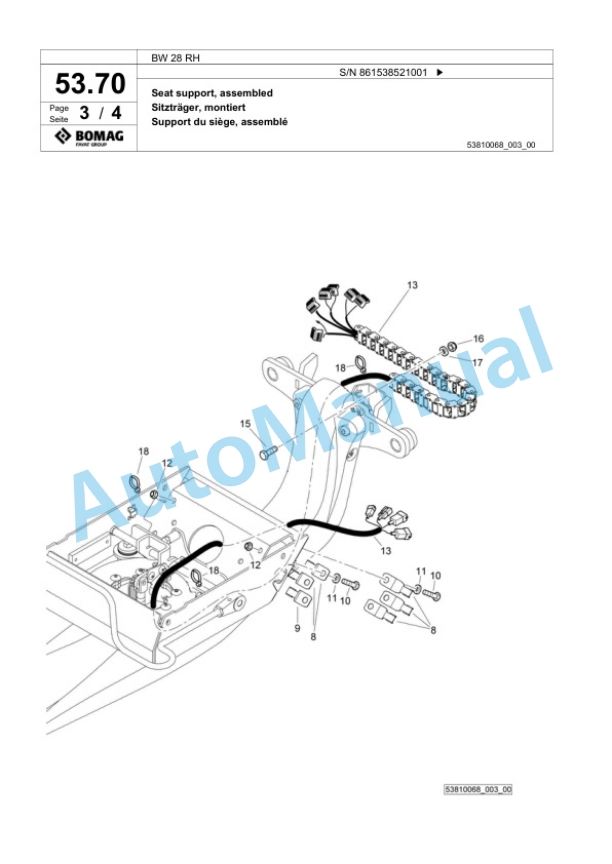 Bomag BW 28 RH Pneumatic Tyred Roller Spare Parts Catalogue 00825259-2
