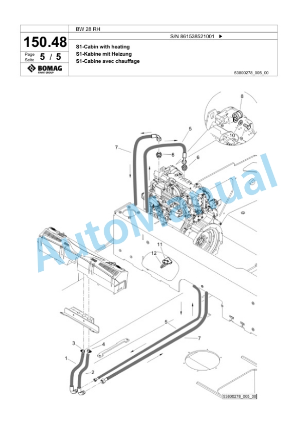 Bomag BW 28 RH Pneumatic Tyred Roller Spare Parts Catalogue 00825259-4