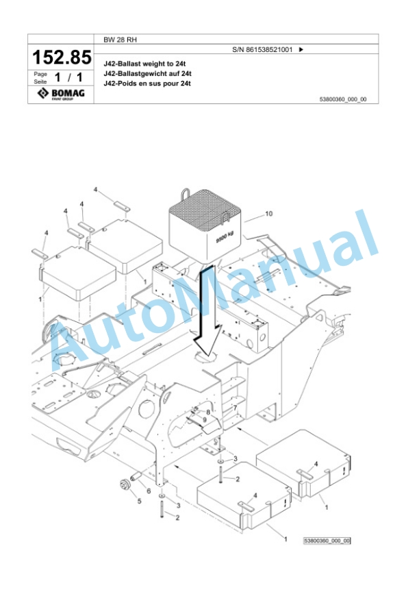 Bomag BW 28 RH Pneumatic Tyred Roller Spare Parts Catalogue 00825259-5