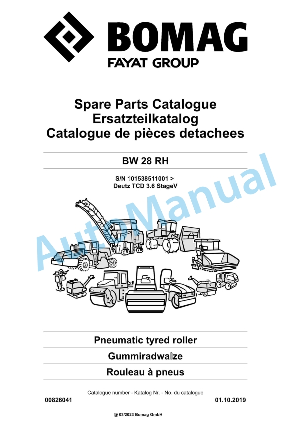 Bomag BW 28 RH Pneumatic Tyred Roller Spare Parts Catalogue 00826041