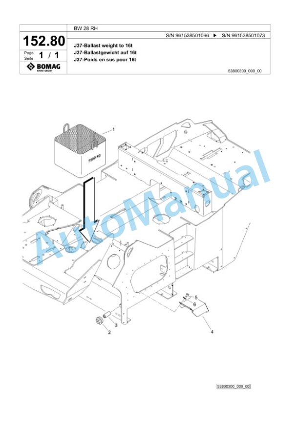 Bomag BW 28 RH Pneumatic Tyred Roller Spare Parts Catalogue 00826173-3