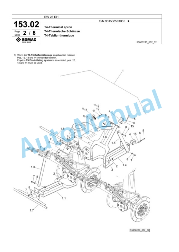 Bomag BW 28 RH Pneumatic Tyred Roller Spare Parts Catalogue 00826173-4