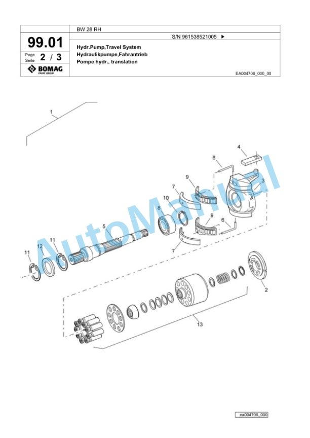 Bomag BW 28 RH Pneumatic Tyred Roller Spare Parts Catalogue 00826177-2