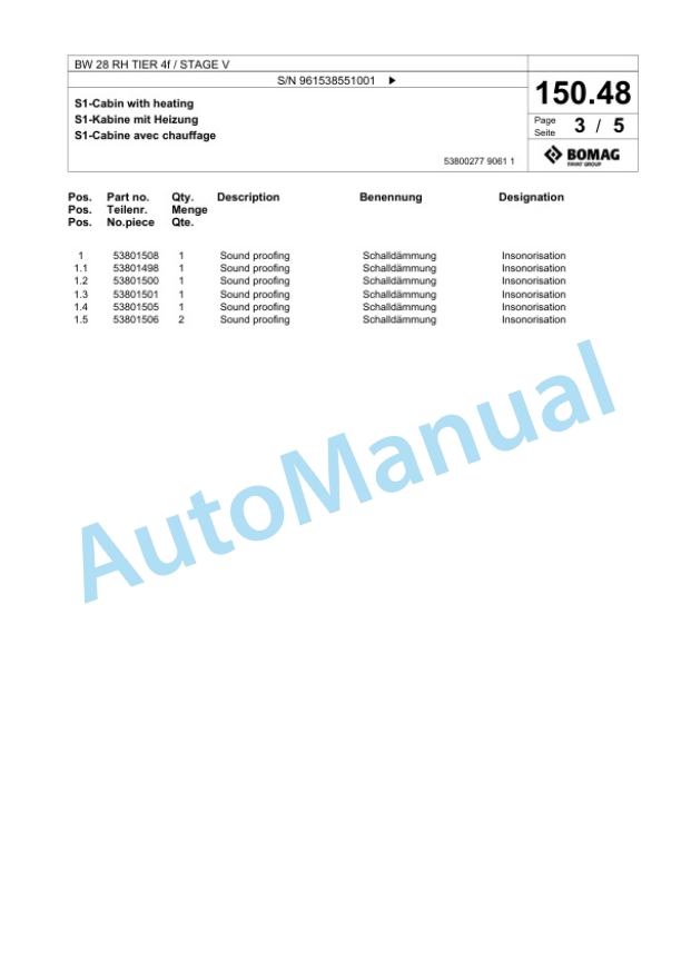 Bomag BW 28 RH TIER 4f - STAGE V Pneumatic Tyred Roller Spare Parts Catalogue 00826627-3