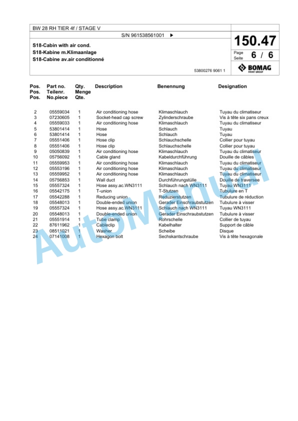 Bomag BW 28 RH TIER 4f - STAGE V Pneumatic Tyred Roller Spare Parts Catalogue 00826695-3