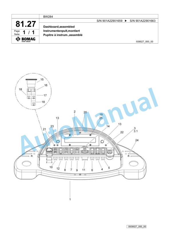 Bomag BW 284 Tandem Vibratory Roller Spare Parts Catalogue 00817829-3