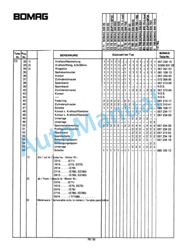 Bomag BW 35 Trench Compactor Spare Parts Catalogue 00810108-3