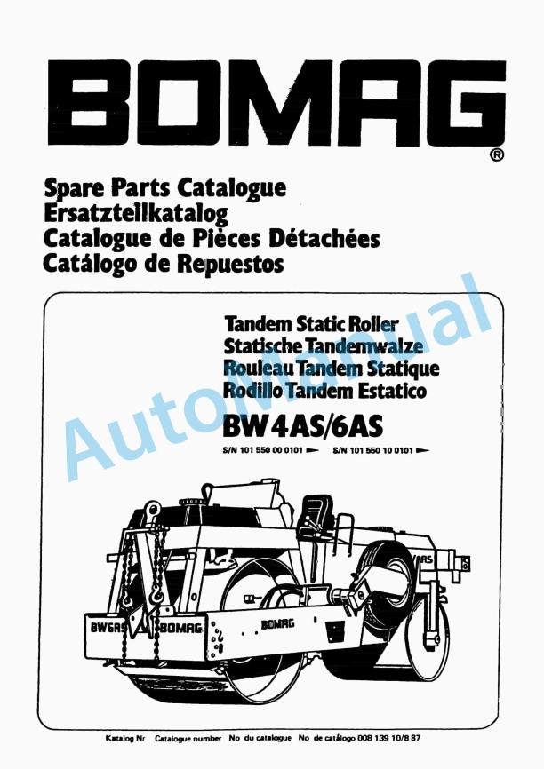 Bomag BW 4AS, BW 6AS Tandem Static Roller Spare Parts Catalogue 00813910