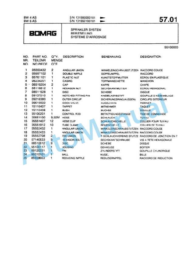Bomag BW 4AS, BW 6AS Tandem Static Roller Spare Parts Catalogue 00813910-4
