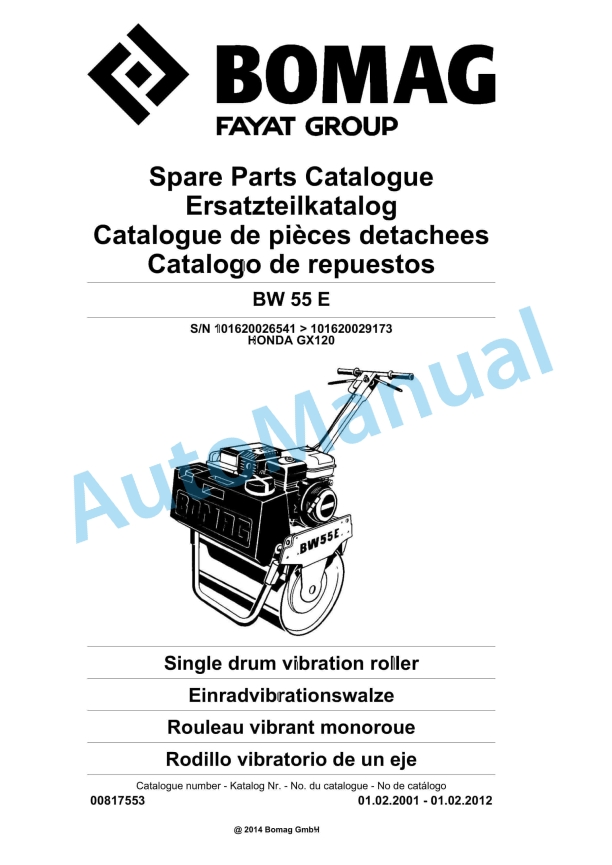 Bomag BW 55 E Single-Drum Vibration Roller Spare Parts Catalogue 00817553