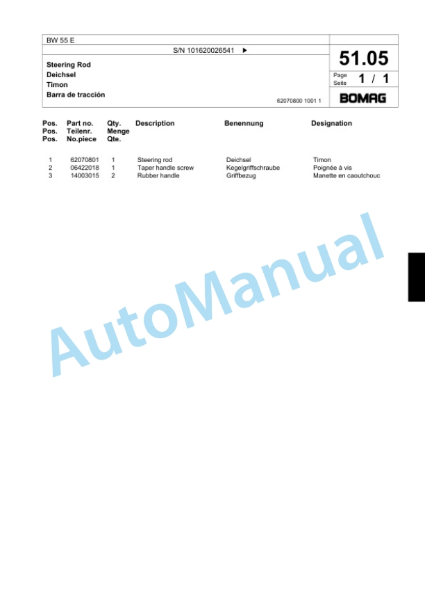 Bomag BW 55 E Single-Drum Vibration Roller Spare Parts Catalogue 00817553-4