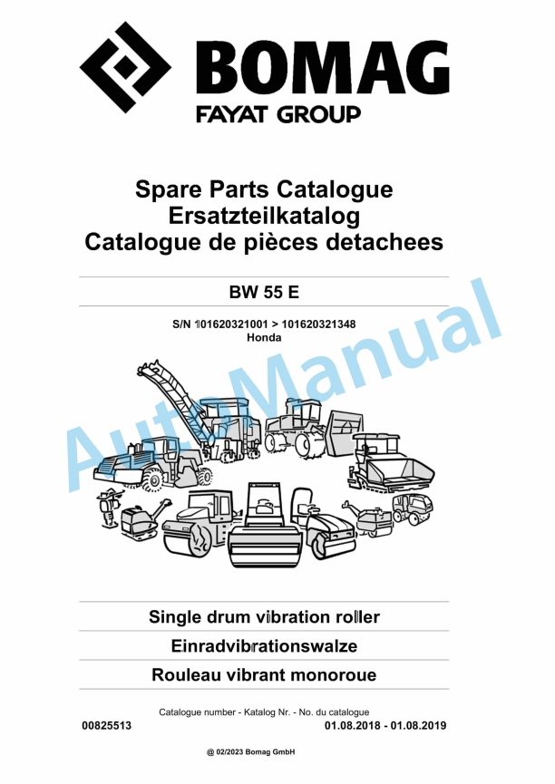Bomag BW 55 E Single-Drum Vibration Roller Spare Parts Catalogue 00825513