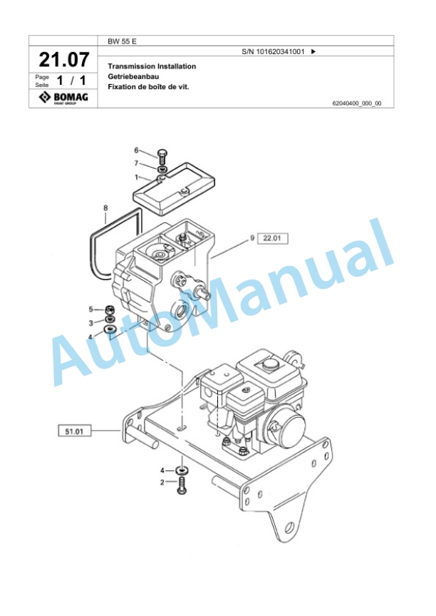 Bomag BW 55 E Single-Drum Vibration Roller Spare Parts Catalogue 00825899-2