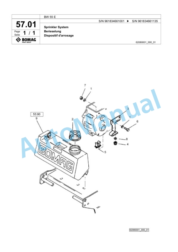 Bomag BW 55 E Single-Drum Vibration Roller Spare Parts Catalogue 00826473-4