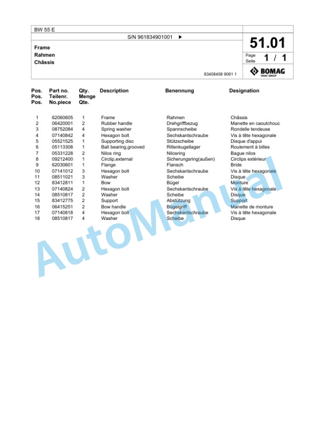 Bomag BW 55 E Single-Drum Vibration Roller Spare Parts Catalogue 00827009-3