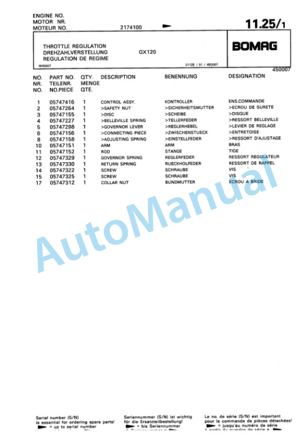 Bomag BW 55 E Single Drum Vibratory Roller Spare Parts Catalogue 00811021-2