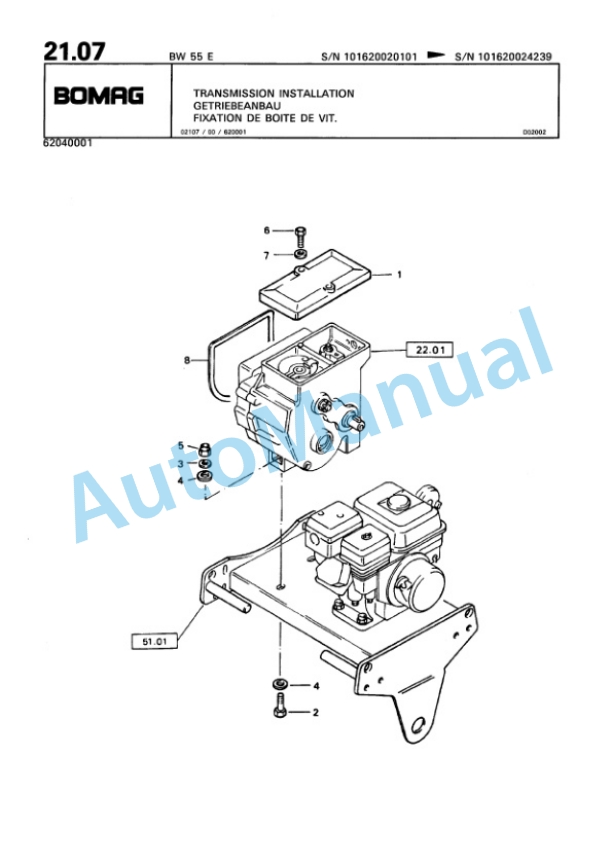 Bomag BW 55 E Single Drum Vibratory Roller Spare Parts Catalogue 00811021-3