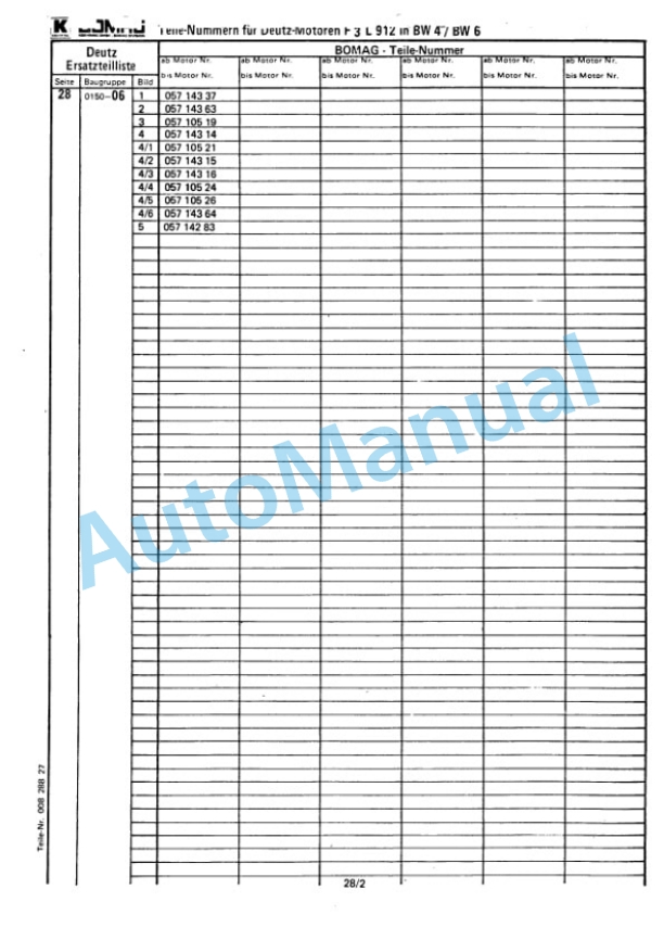 Bomag BW 6, BW 6S Towed Vibratory Rollers Spare Parts Catalogue 00812401-2