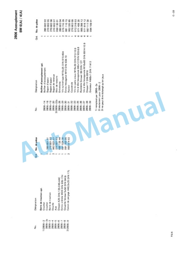 Bomag BW 6, BW 6S Towed Vibratory Rollers Spare Parts Catalogue 00812402 FR-4