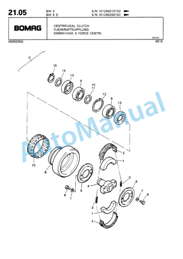 Bomag BW 6, BW 6S Towed Vibratory Rollers Spare Parts Catalogue 00812403-5