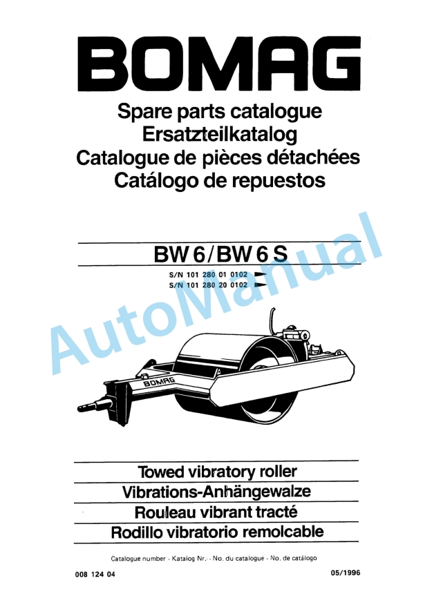Bomag BW 6, BW 6S Towed Vibratory Rollers Spare Parts Catalogue 00812404