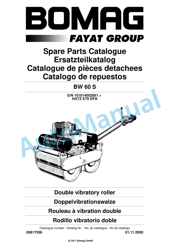 Bomag BW 6 S Double Vibratory Roller Spare Parts Catalogue 00817556