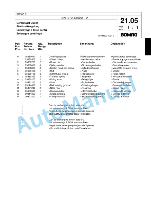 Bomag BW 6 S Double Vibratory Roller Spare Parts Catalogue 00817556-2