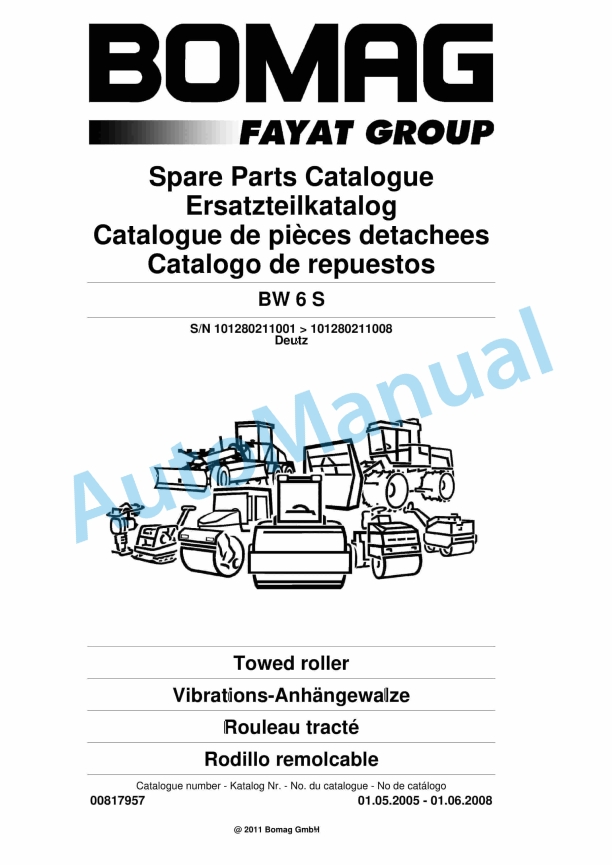 Bomag BW 6 S Tower Roller Spare Parts Catalogue 00817957