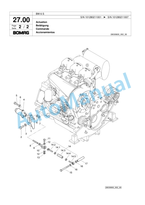 Bomag BW 6 S Tower Roller Spare Parts Catalogue 00817957-4