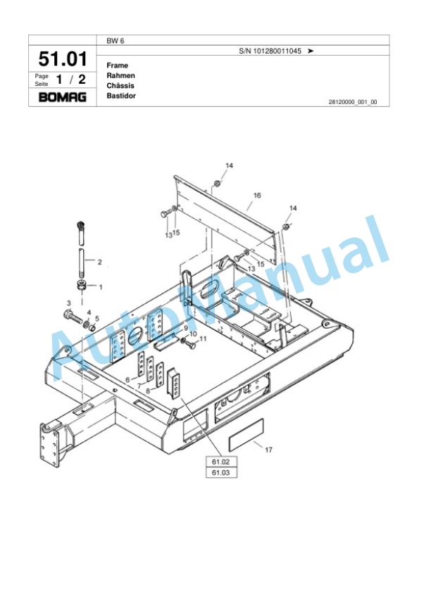 Bomag BW 6 Tower Roller Spare Parts Catalogue 00817554-5
