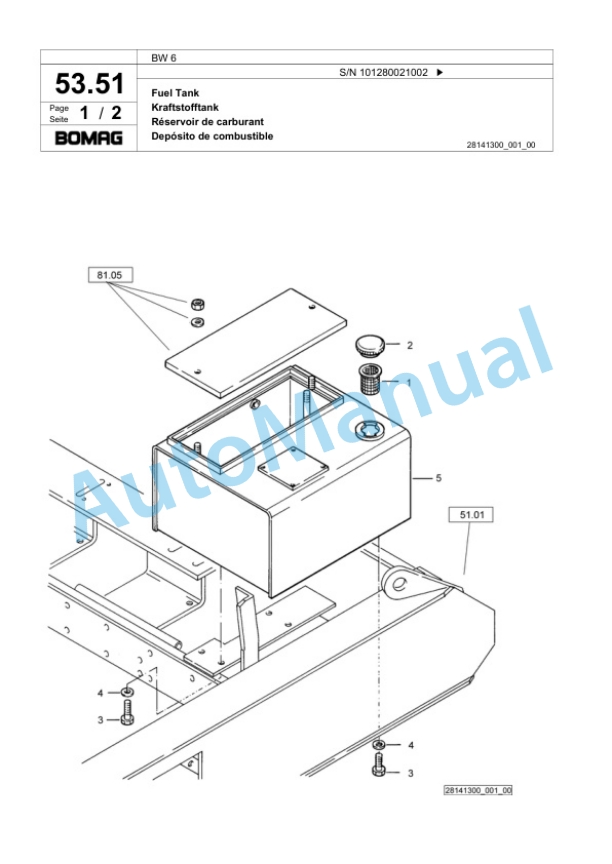Bomag BW 6 Tower Roller Spare Parts Catalogue 00817955-5