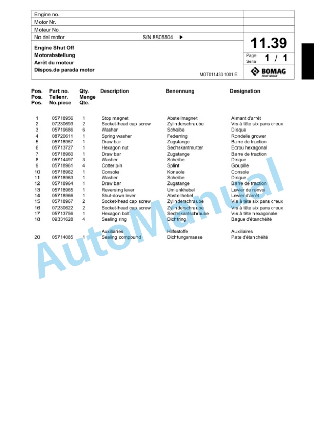 Bomag BW 6 Tower Roller Spare Parts Catalogue 00818665-3