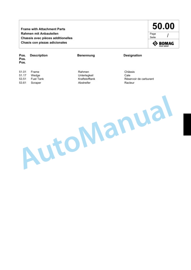 Bomag BW 6 Tower Roller Spare Parts Catalogue 00818665-5