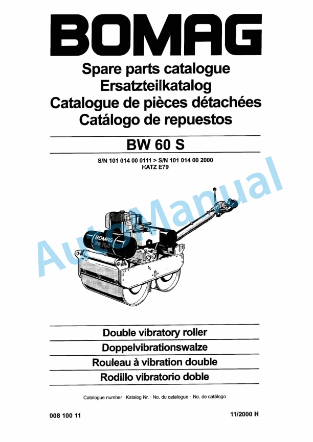 Bomag BW 60 S Double Vibratory Roller Spare Parts Catalogue 00810011