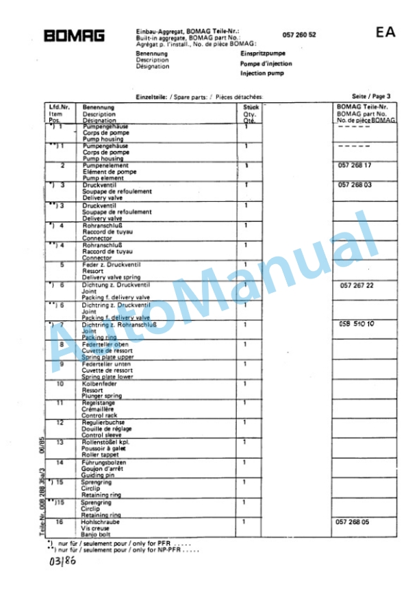 Bomag BW 60 S Double Vibratory Roller Spare Parts Catalogue 00810207 GE-5