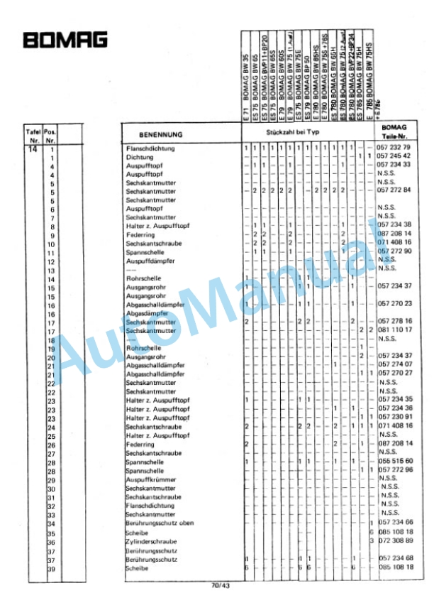 Bomag BW 60 S Double Vibratory Roller Spare Parts Catalogue 00810208-4
