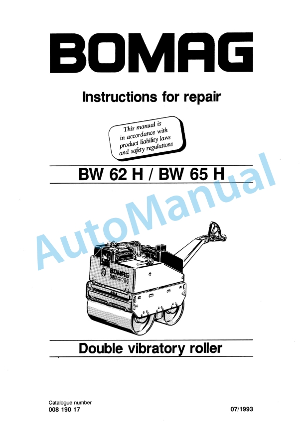 Bomag BW 62 H, BW 65 H Double Vibratory Roller Repair Instructions 00819017