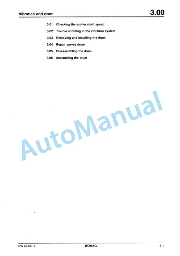 Bomag BW 62 H, BW 65 H Double Vibratory Roller Repair Instructions 00819017-3