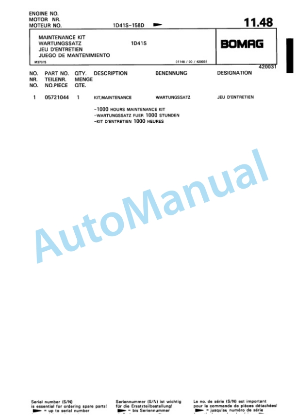 Bomag BW 62 H Double Vibratory Roller Spare Parts Catalogue 00810194-2