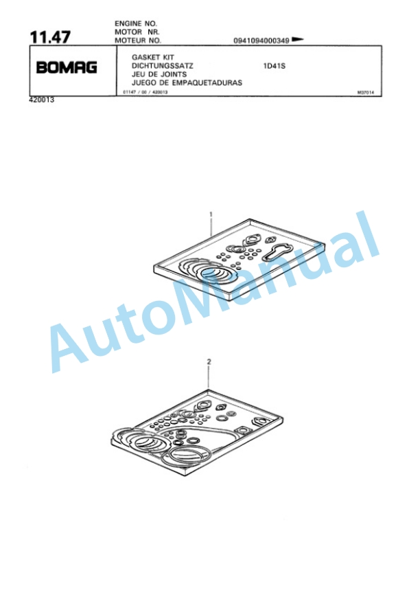Bomag BW 62 H Double Vibratory Roller Spare Parts Catalogue 00810303-2