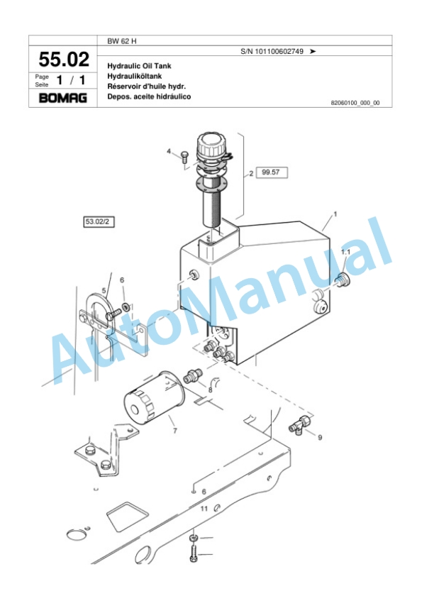 Bomag BW 62 H Double Vibratory Roller Spare Parts Catalogue 00817557-3