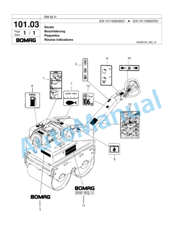 Bomag BW 62 H Double Vibratory Roller Spare Parts Catalogue 00817557-4