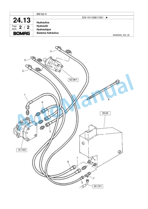 Bomag BW 62 H Double Vibratory Roller Spare Parts Catalogue 00818037-2