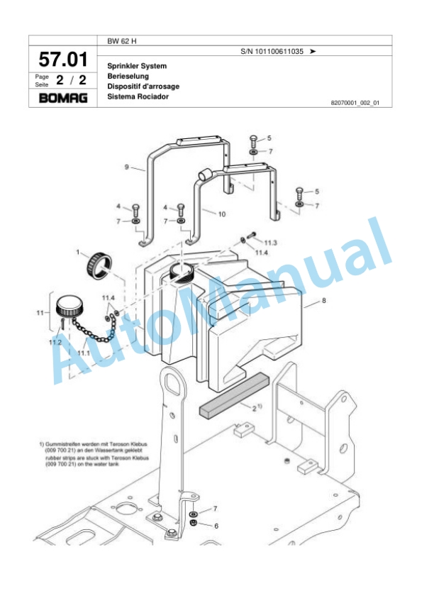 Bomag BW 62 H Double Vibratory Roller Spare Parts Catalogue 00818037-3