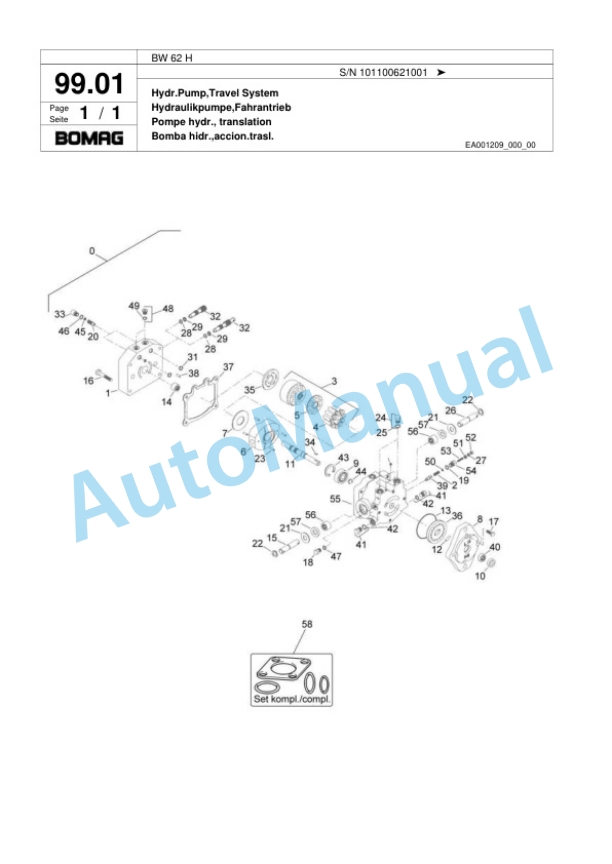 Bomag BW 62 H Double Vibratory Roller Spare Parts Catalogue 00818079-4